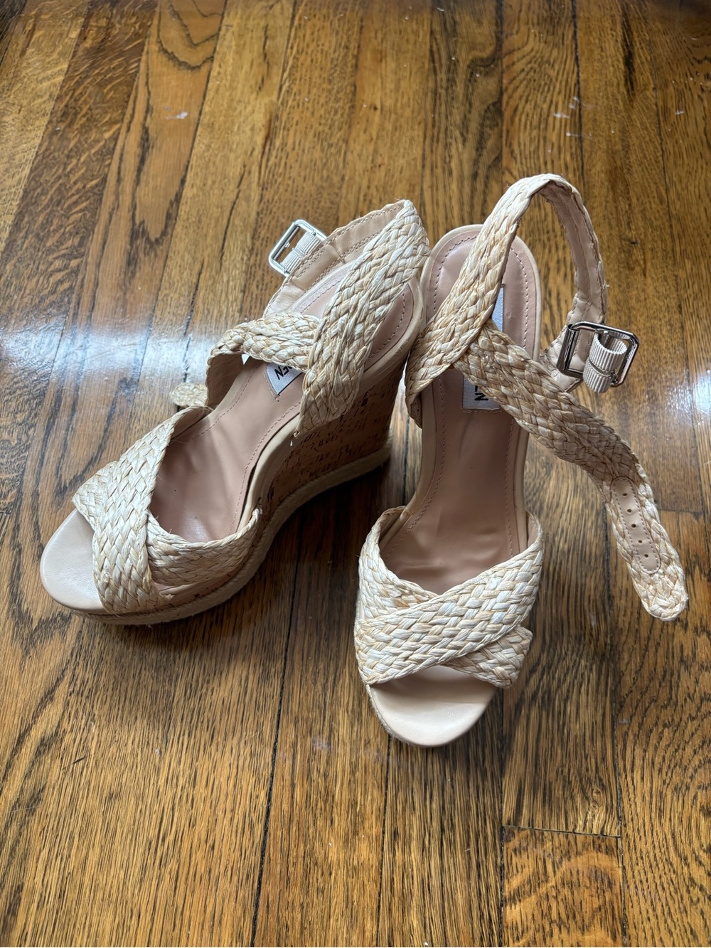 Steve Madden Beige Woven and Cork Wedge Sandals